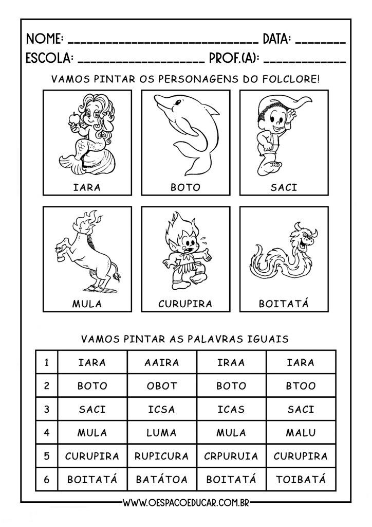 Atividades alfabetização folclore