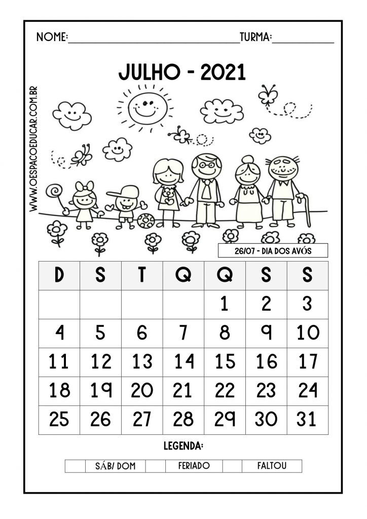 Calendários 2021 para imprimir!