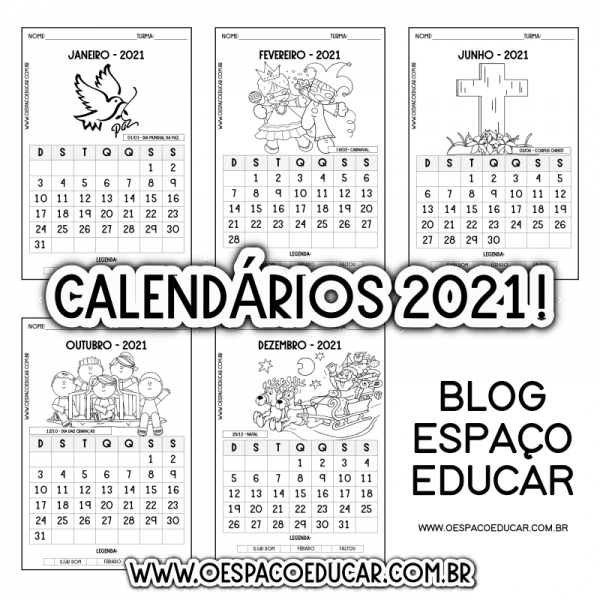 Calendários 2021 para imprimir!