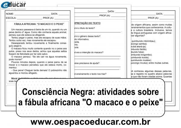 Consciência Negra: atividades sobre a fábula africana “O macaco e o peixe”