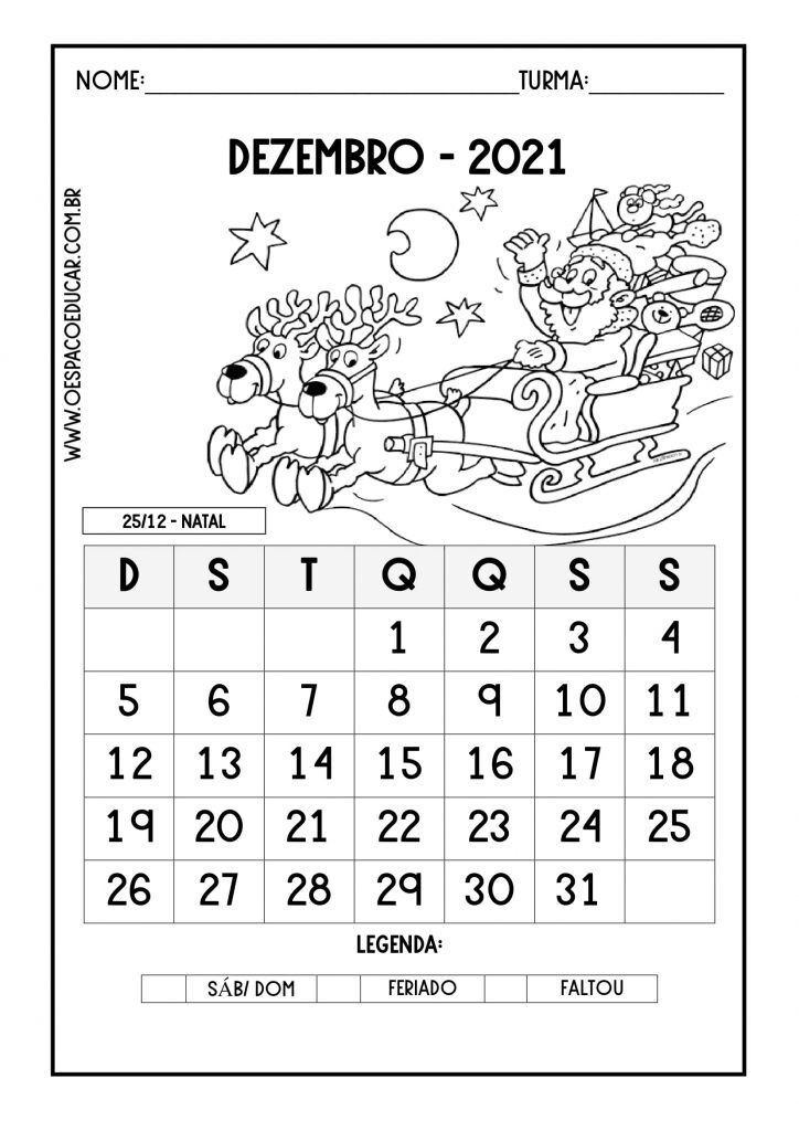 Calendários 2021 para imprimir!