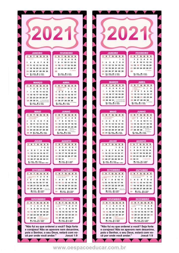 Calendários marca página
