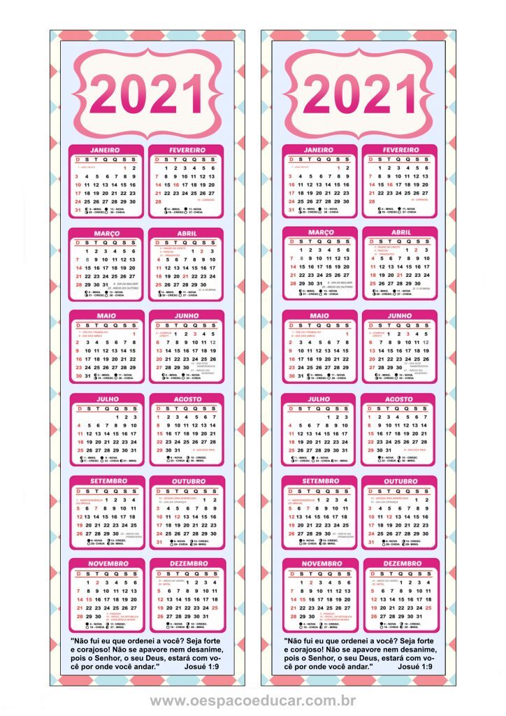 Calendários marca página