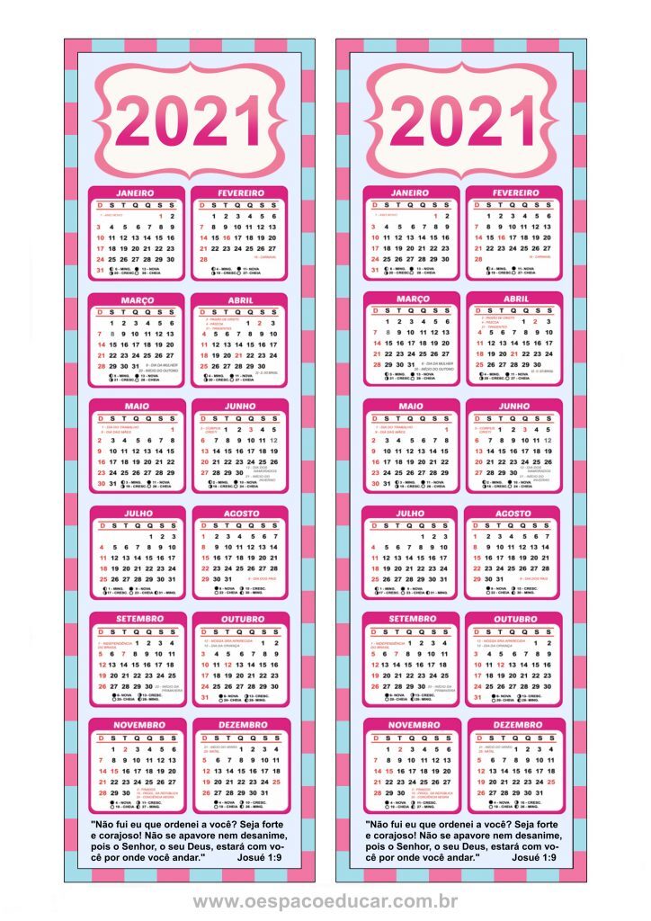 Calendários marca página