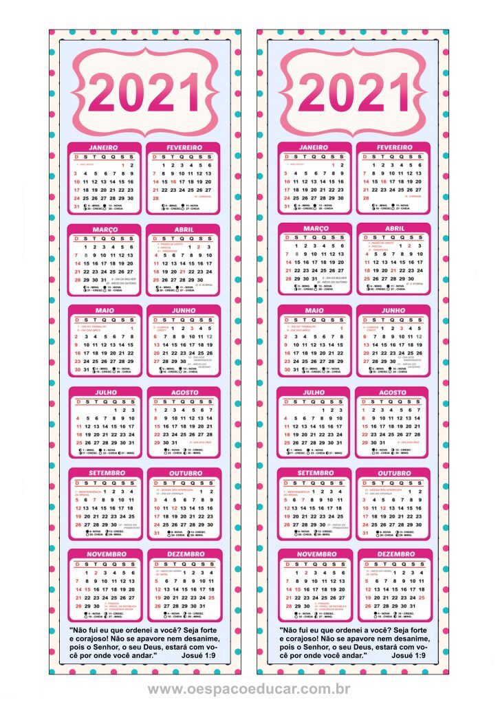Calendários marca página