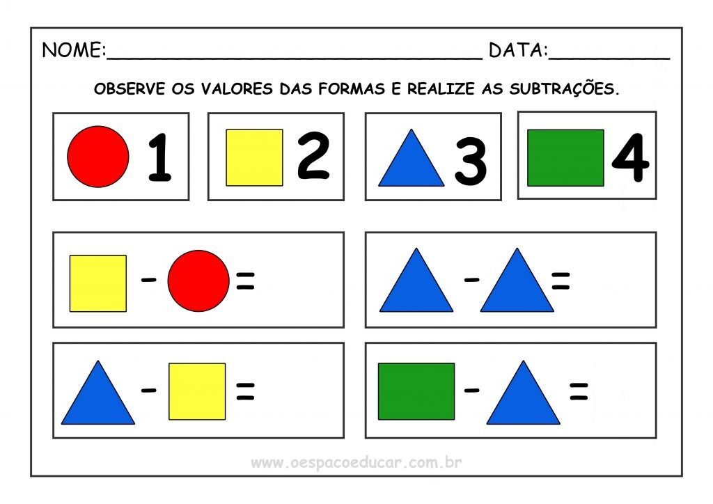 SUBTRAÇÃO COM FORMAS