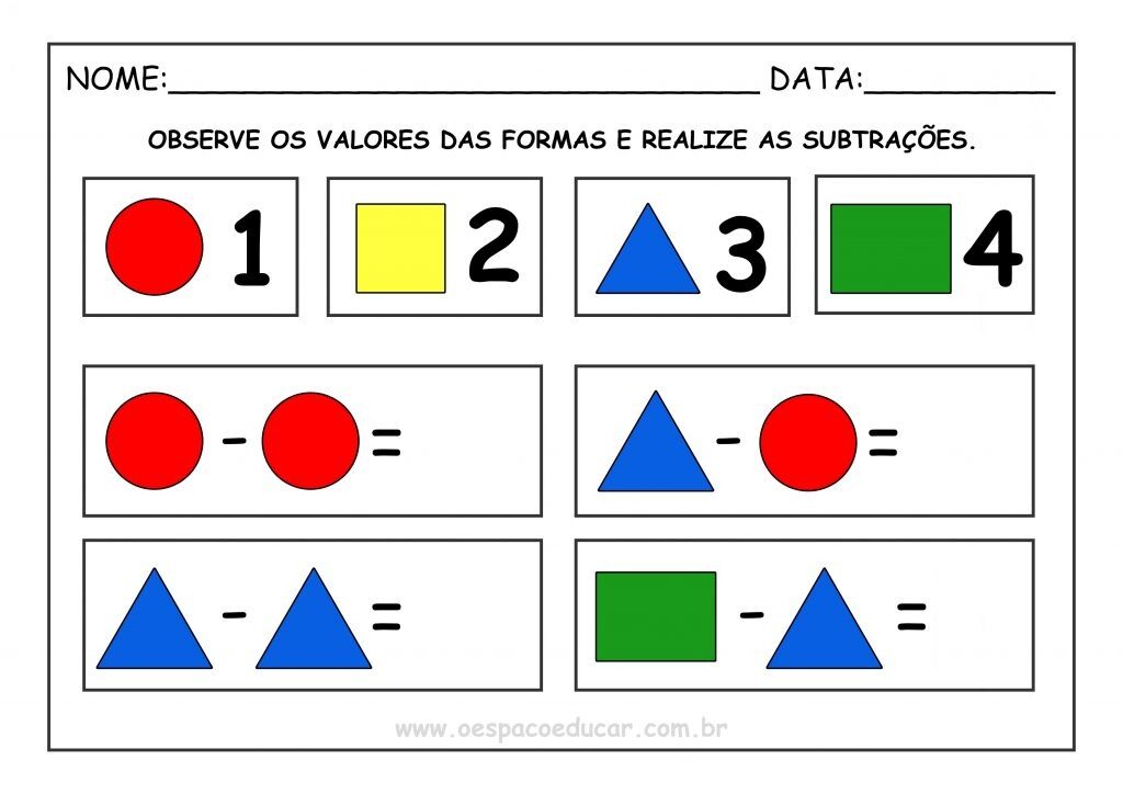 SUBTRAÇÃO COM FORMAS