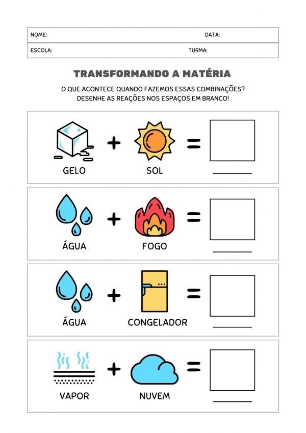 Atividades para trabalhar estado da matéria!