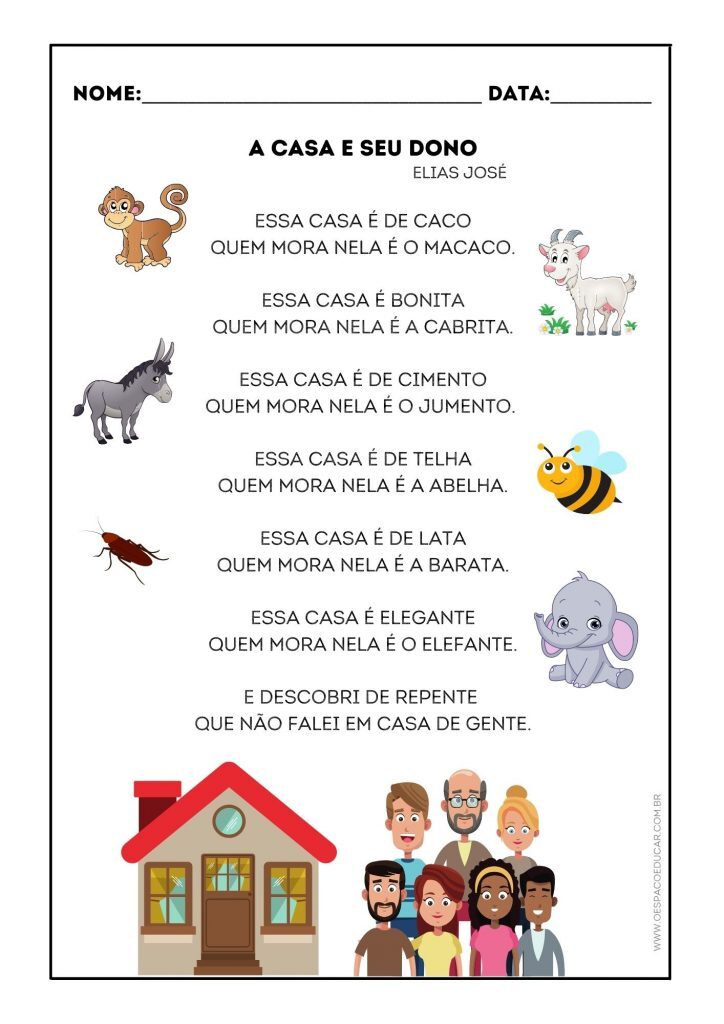 Alfabetização: atividades "A casa e seu dono"