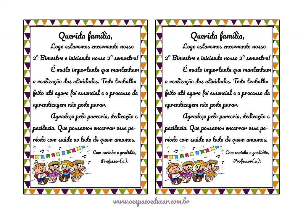 Recado junino aulas remotas