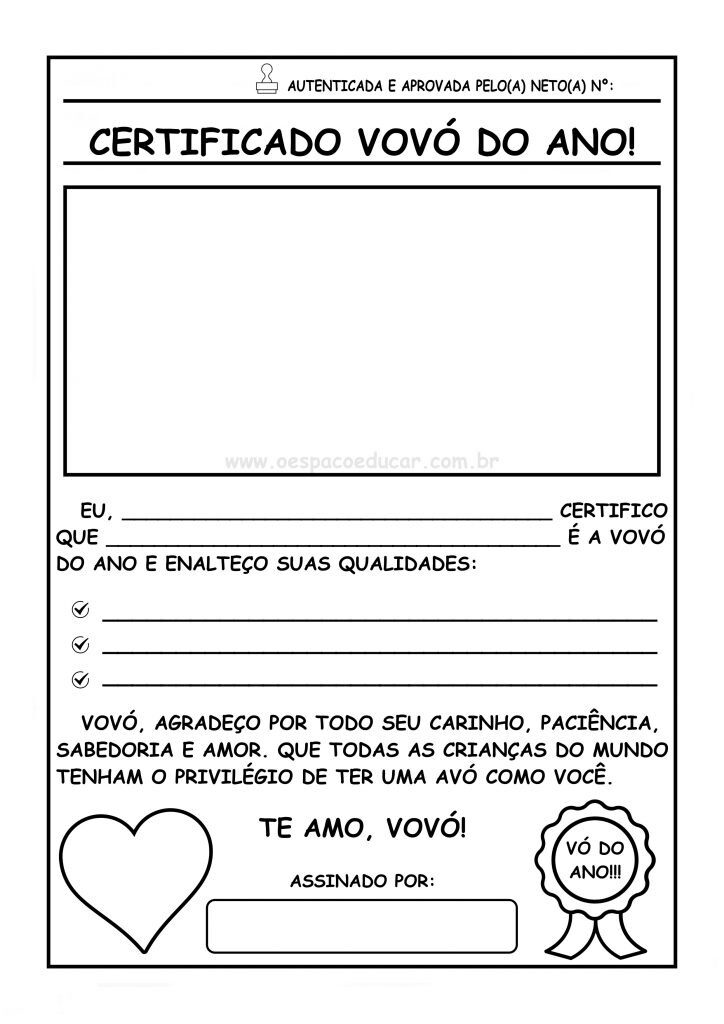 Certificado vovó do ano