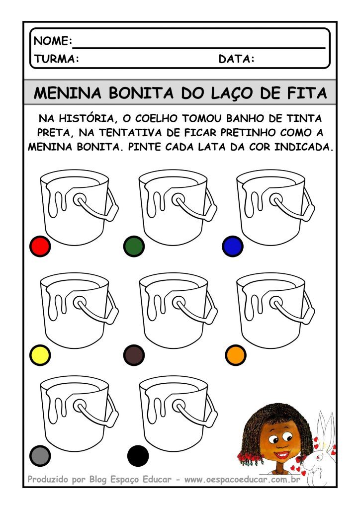 Atividade com as cores menina bonita do laço de fita