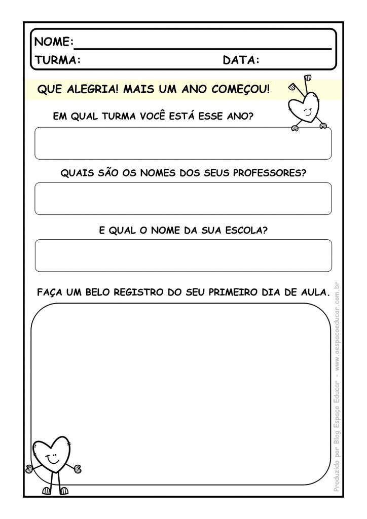 Primeiro dia de aula alfabetização
