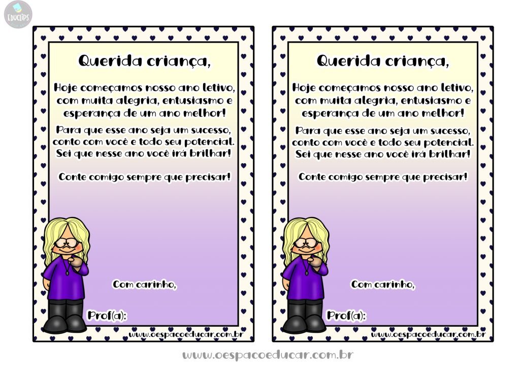 Recadinho inicio do ano letivo