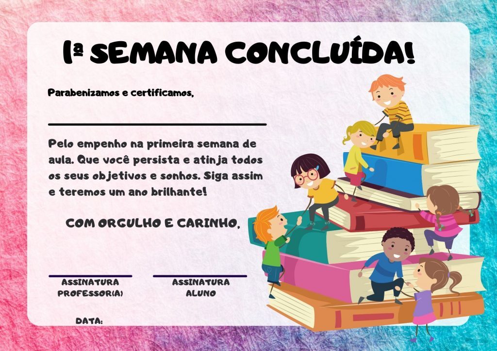 Certificado 1ª semana de aula concluída!