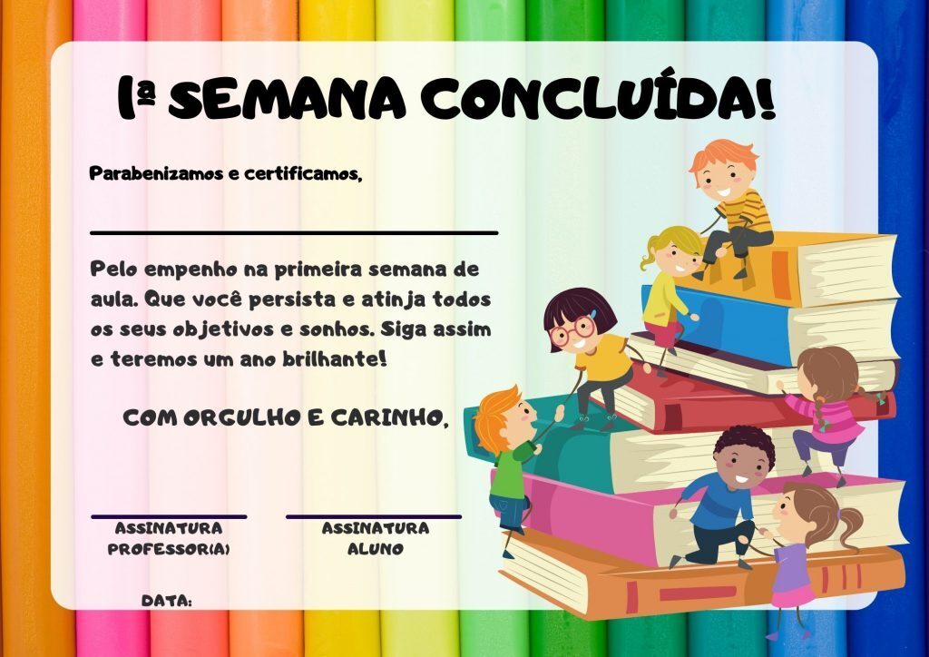 Certificado 1ª semana de aula concluída!