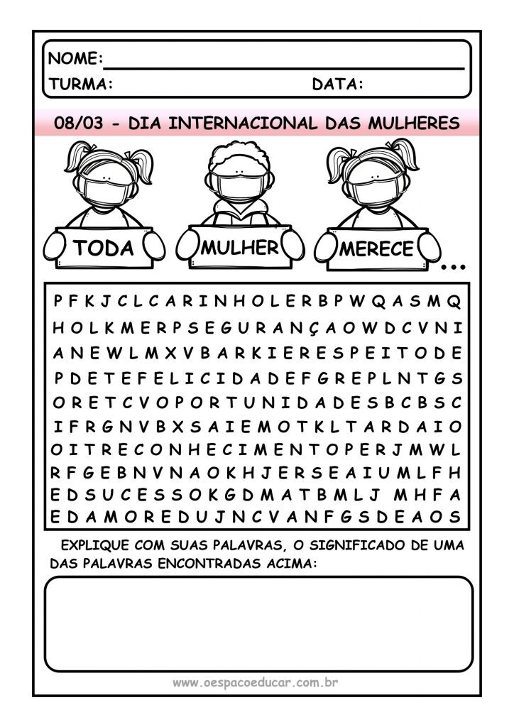 CAÇA PALAVRAS DIA DA MULHER