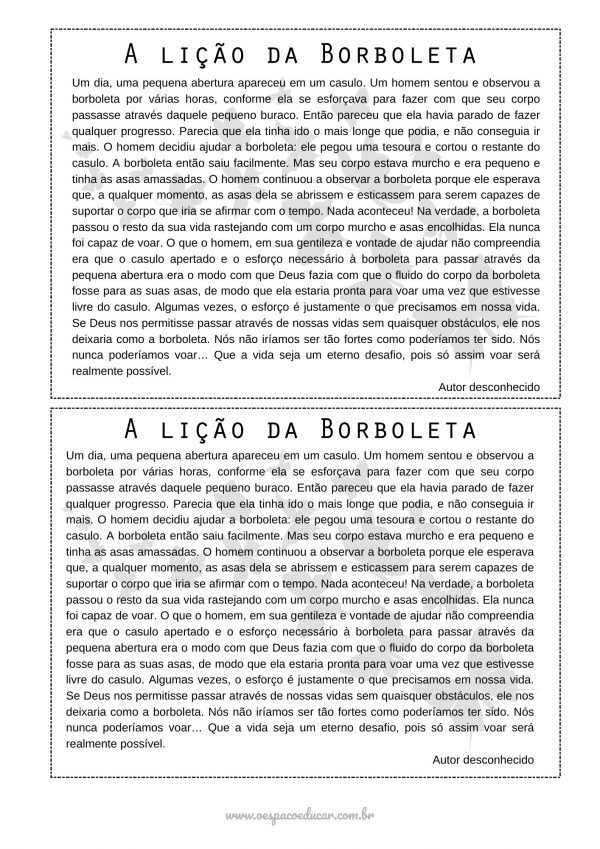 Reunião de Pais: texto “A lição da Borboleta”!