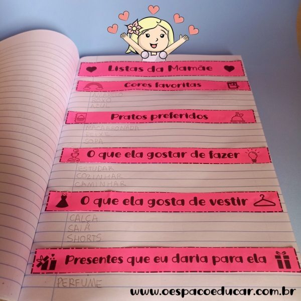Alfabetização: atividade listas da Mamãe para o dia das Mães!