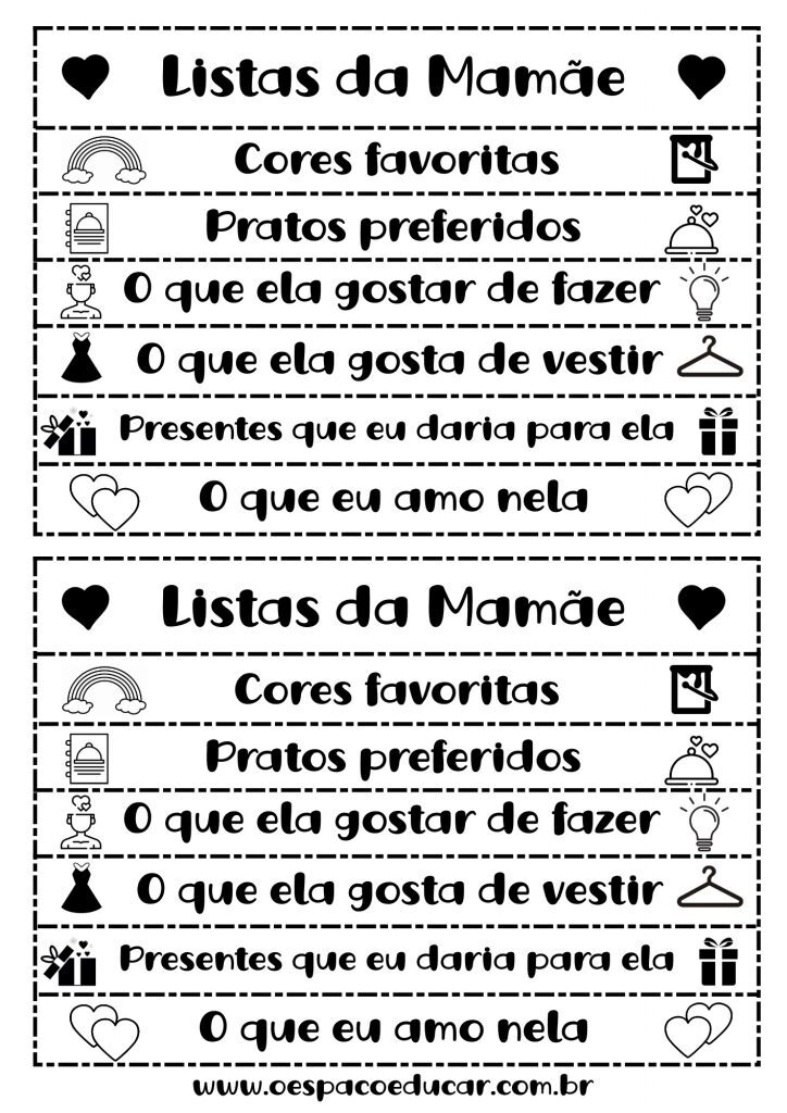 LISTAS DIA DAS MAES
