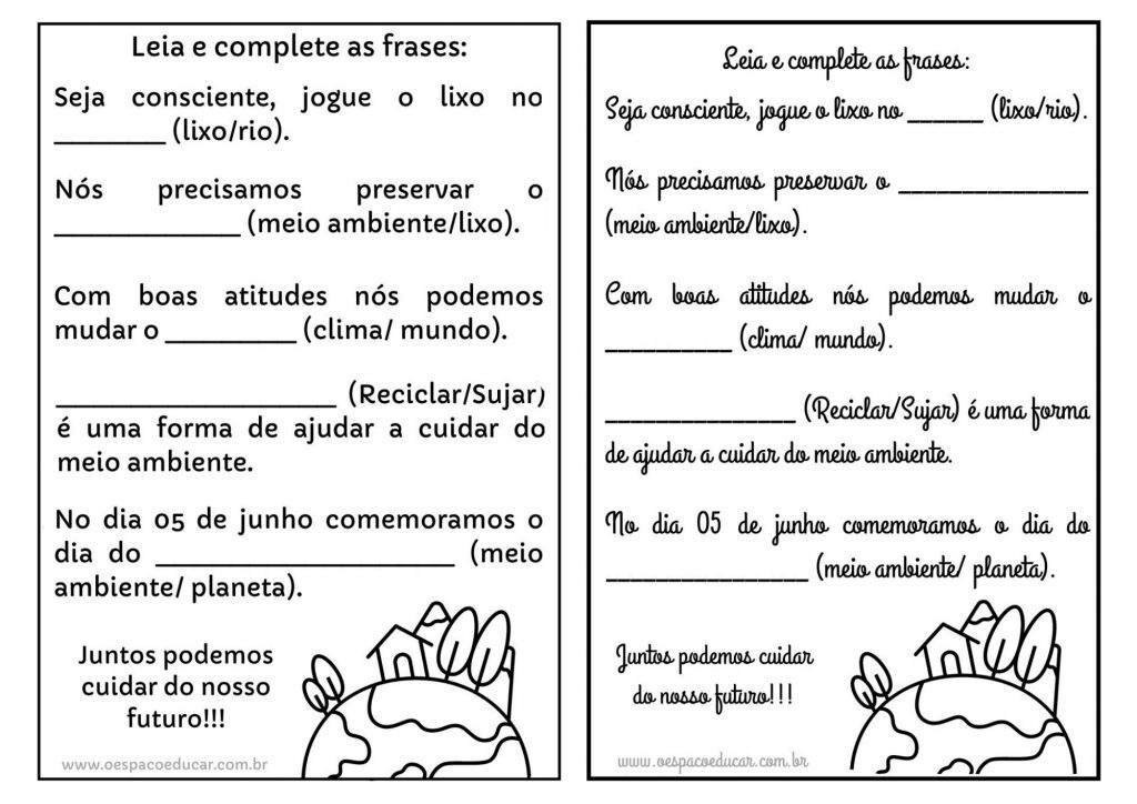 Leia e complete meio ambiente