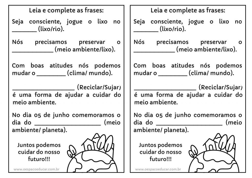 Leia e complete meio ambiente