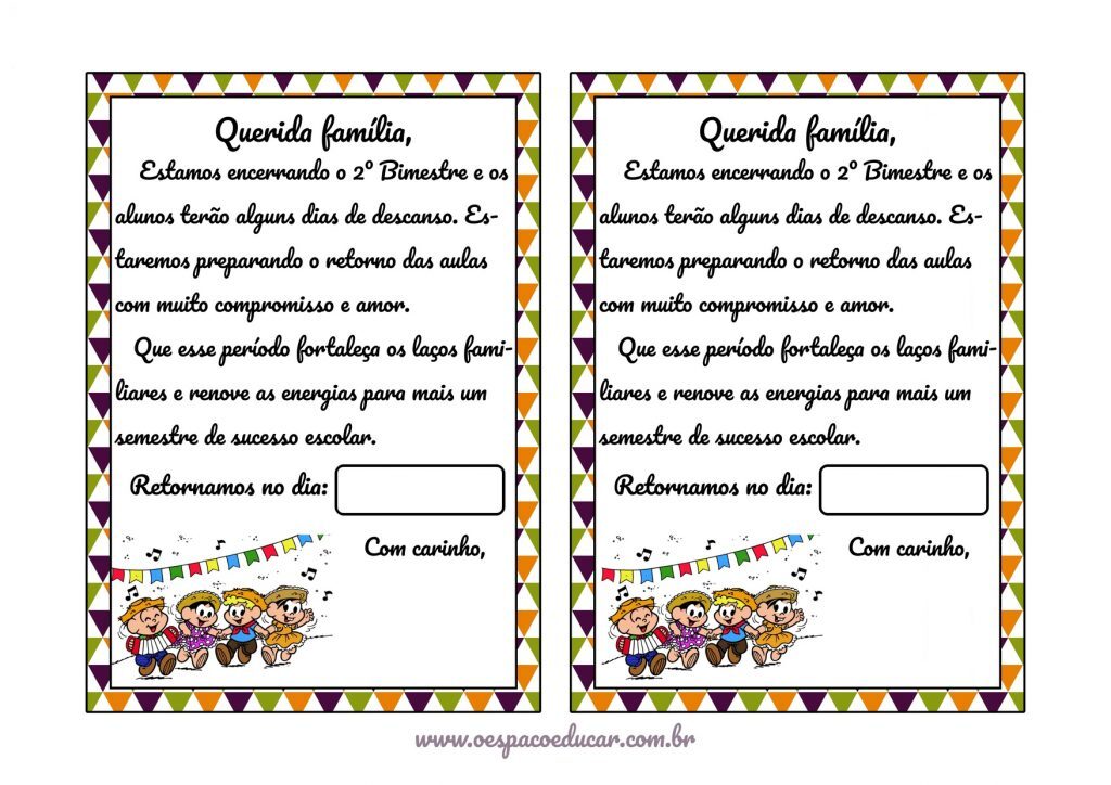 Bilhete férias escolares