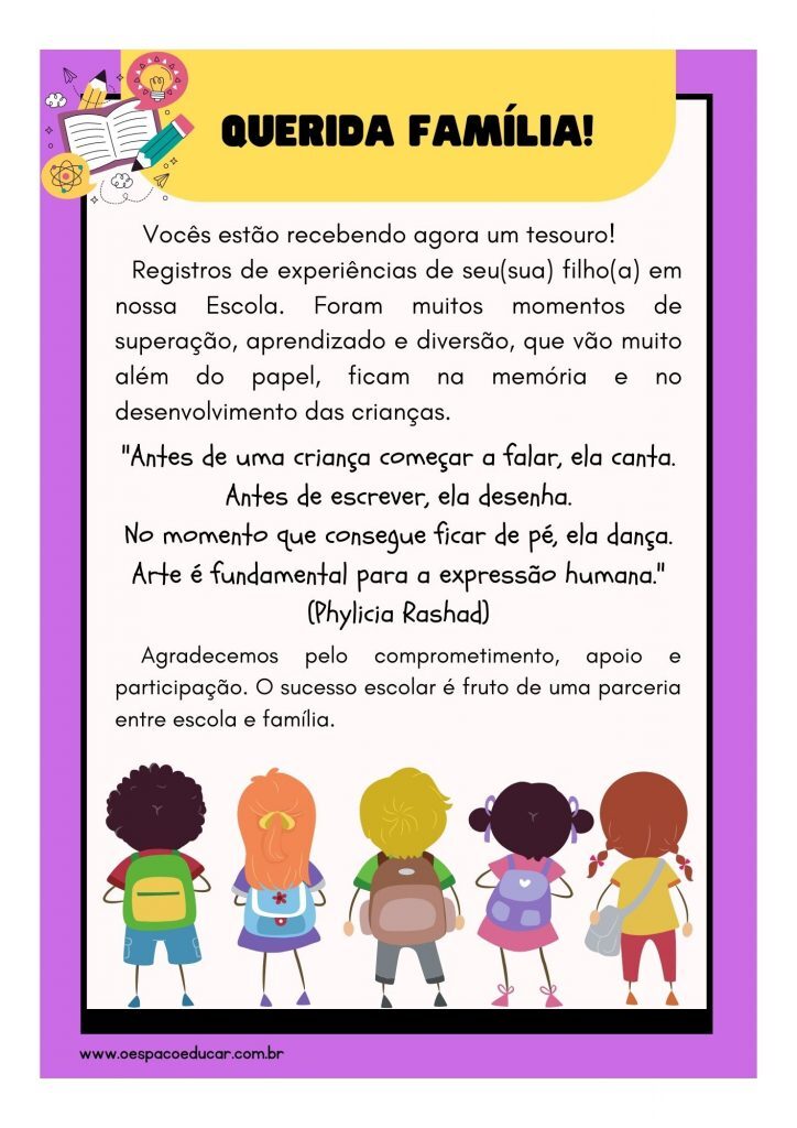 Educação Infantil: mensagem para entrega de atividades do aluno!