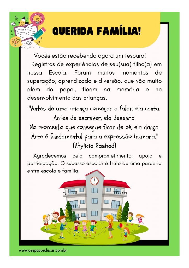 Educação Infantil: mensagem para entrega de atividades do aluno!