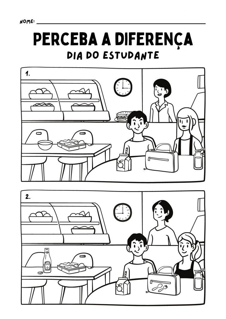 Preto e Branco Cantina Alinhado Descubra as diferenças Folha de Atividade de Colorir