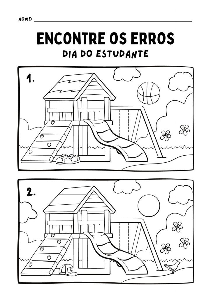 Preto e Branco Parquinho Alinhado Encontre os erros Folha de Atividade de Colorir
