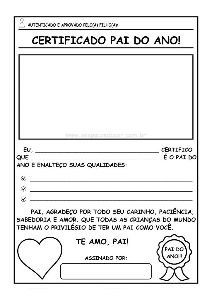 Certificado pai do ano