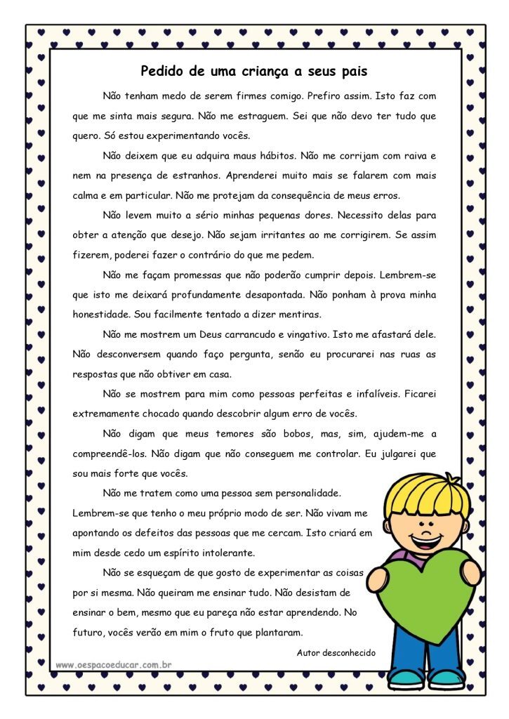 Pedido de uma criança para seus pais pages to jpg