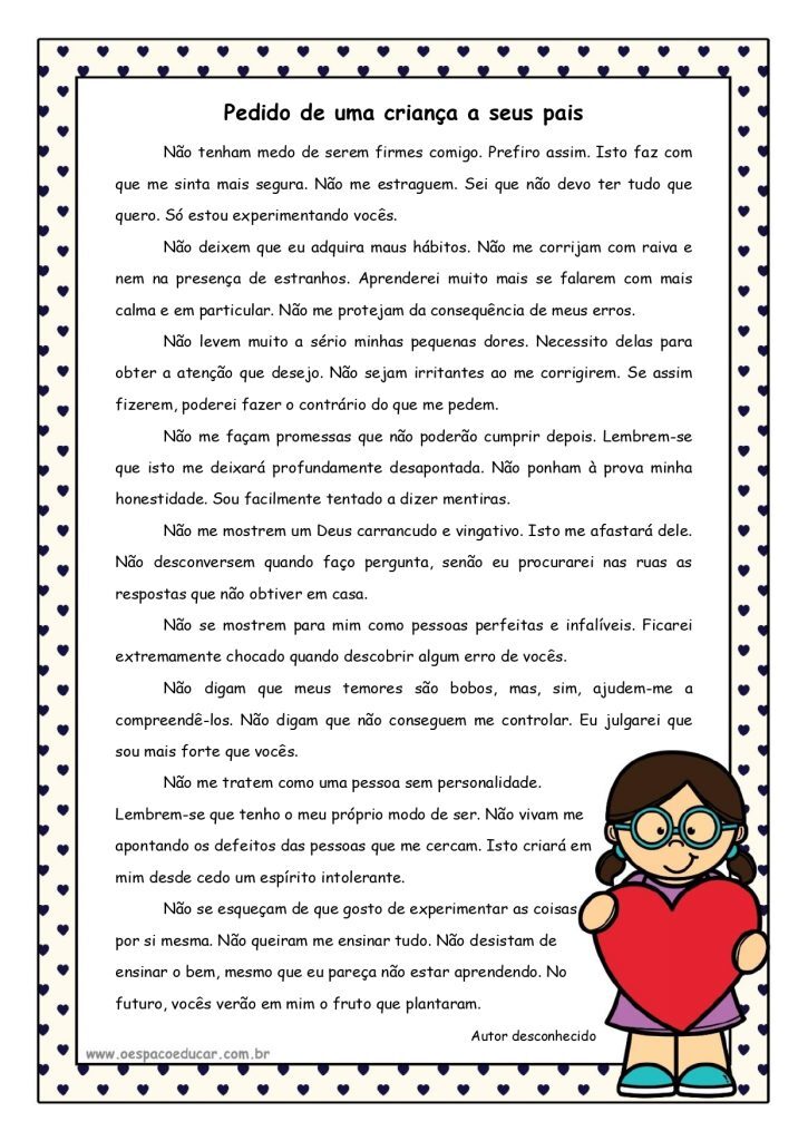Pedido de uma criança para seus pais pages to jpg
