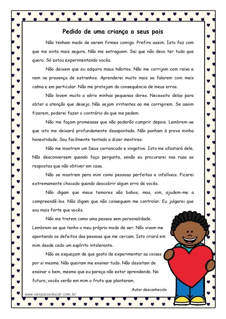 Pedido de uma criança para seus pais pages to jpg