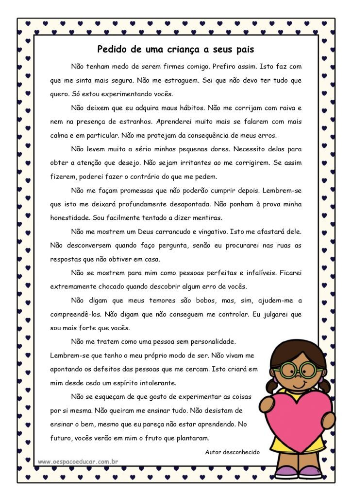 Pedido de uma criança para seus pais pages to jpg