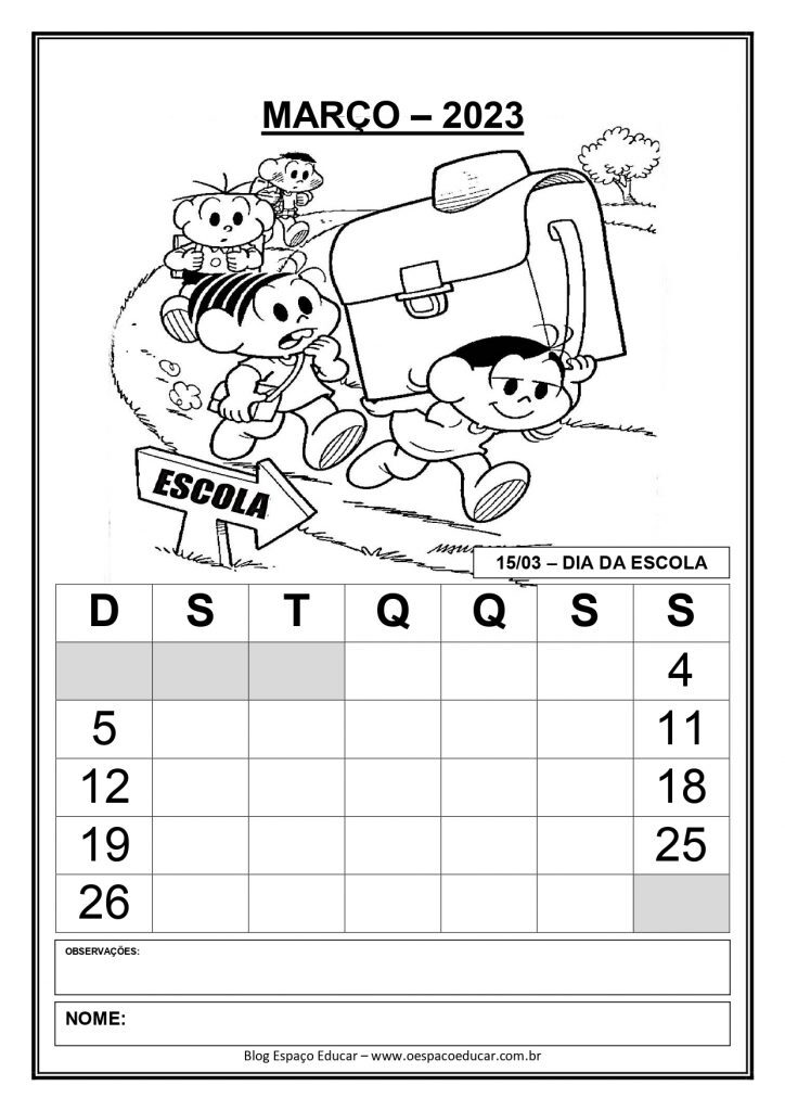 CALENDÁRIOS 2023 TURMA DA MÔNICA VERSAO SEM OS DIAS