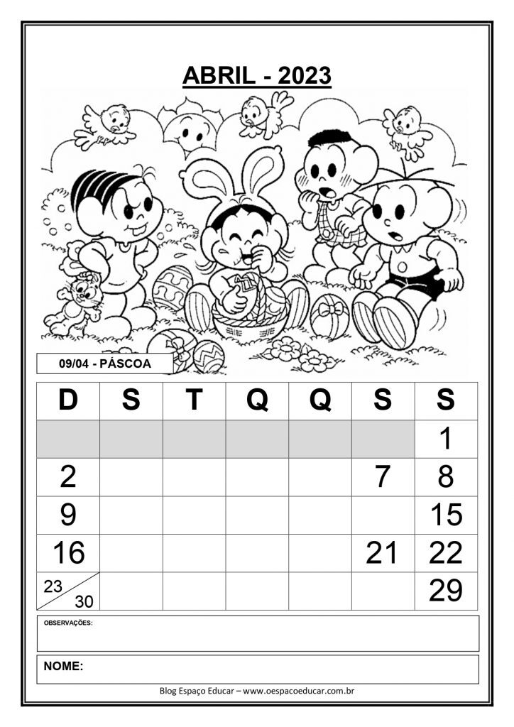 CALENDÁRIOS 2023 TURMA DA MÔNICA VERSAO SEM OS DIAS