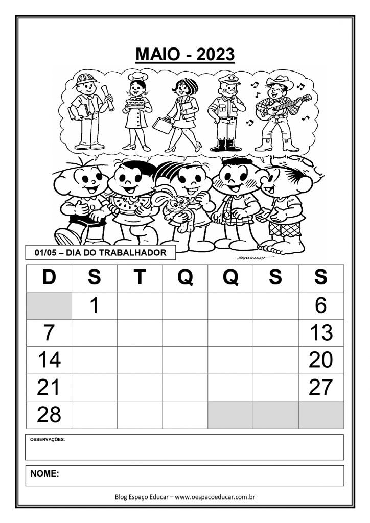 CALENDÁRIOS 2023 TURMA DA MÔNICA VERSAO SEM OS DIAS