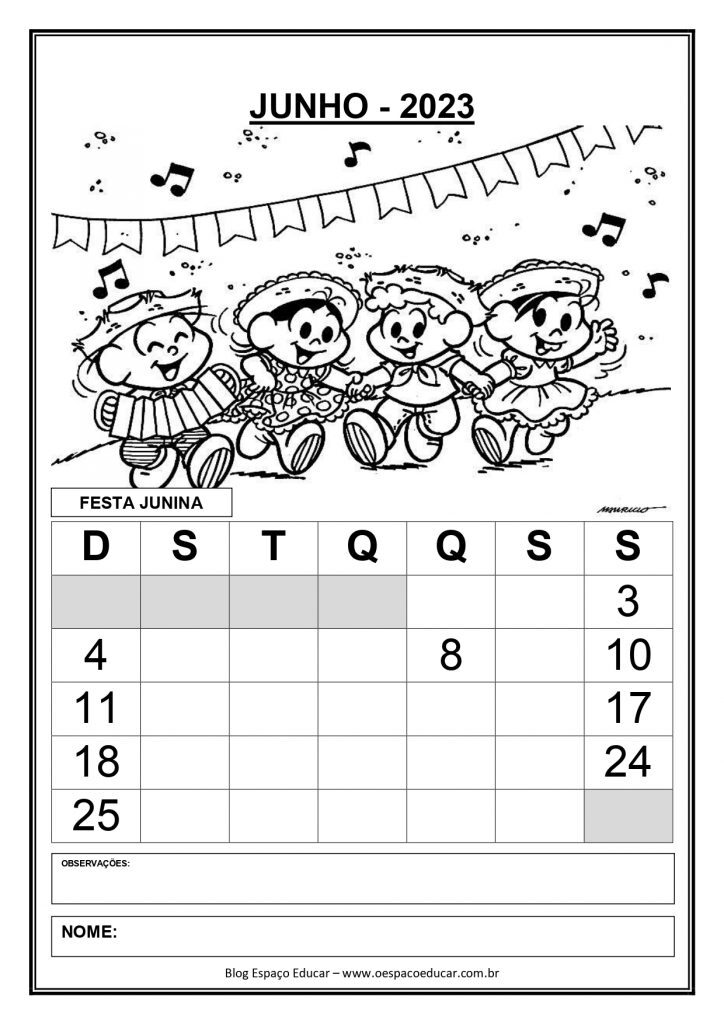 CALENDÁRIOS 2023 TURMA DA MÔNICA VERSAO SEM OS DIAS