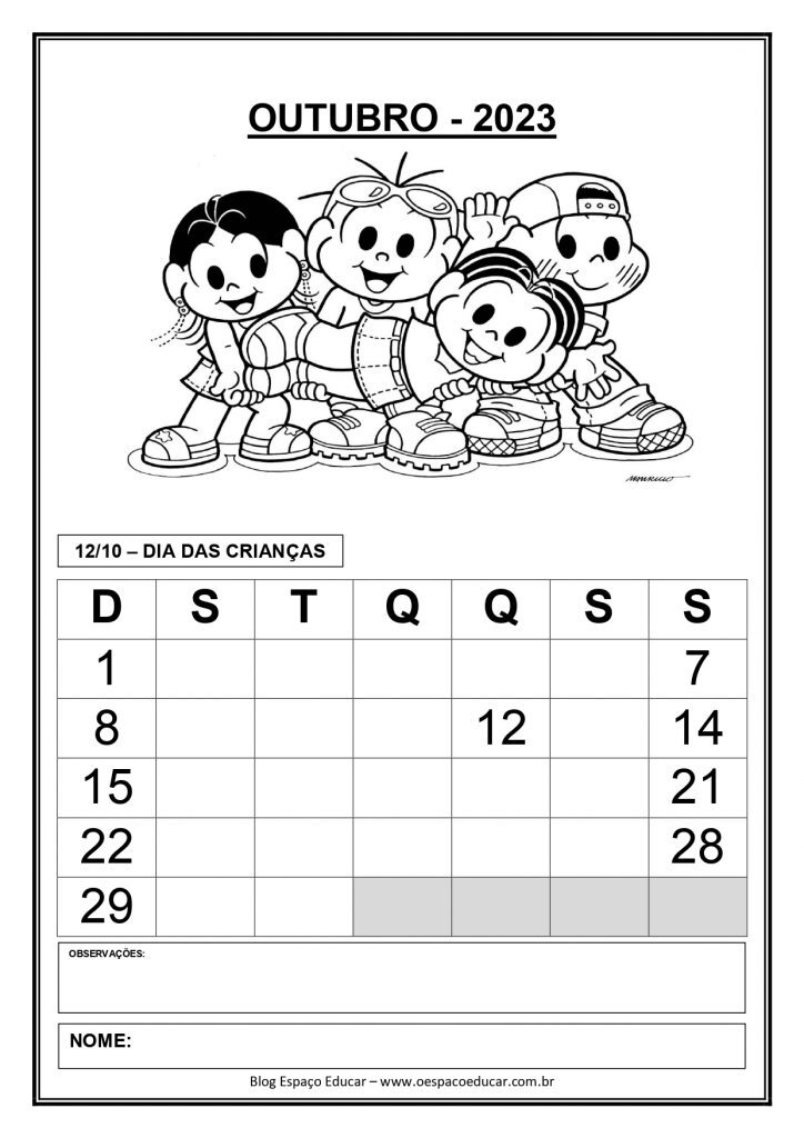 CALENDÁRIOS 2023 TURMA DA MÔNICA VERSAO SEM OS DIAS