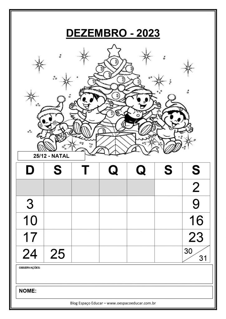 CALENDÁRIOS 2023 TURMA DA MÔNICA VERSAO SEM OS DIAS