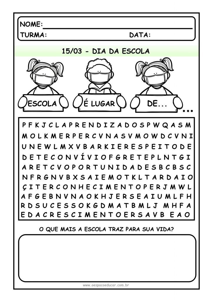 CAÇA PALAVRAS DIA DA ESCOLA .br