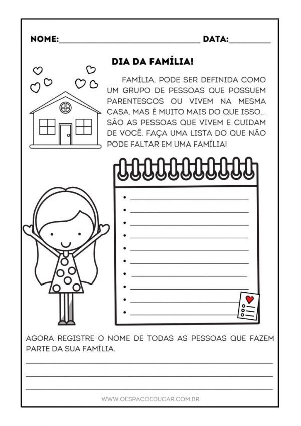 Alfabetização: história e atividade com listas para o dia da família!
