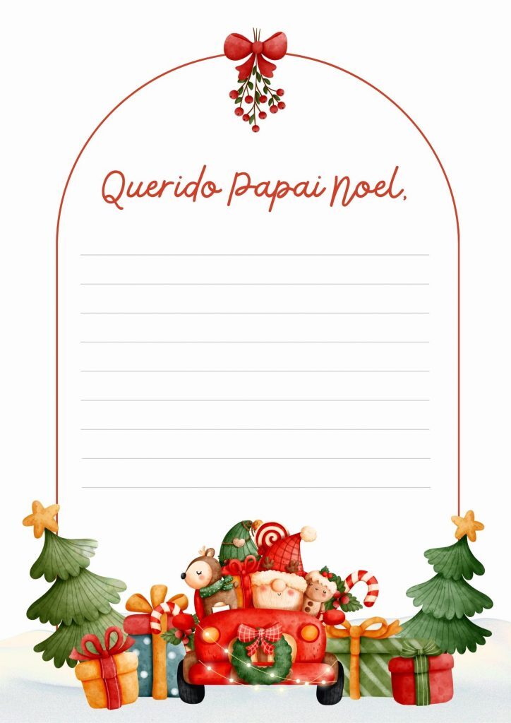 Carta de natal papai noel aquarela colorido vermelho A4