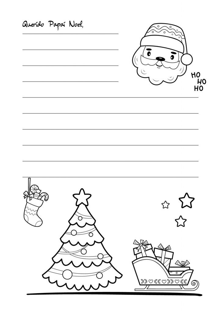 Carta para Papai Noel preto e branco para colorir