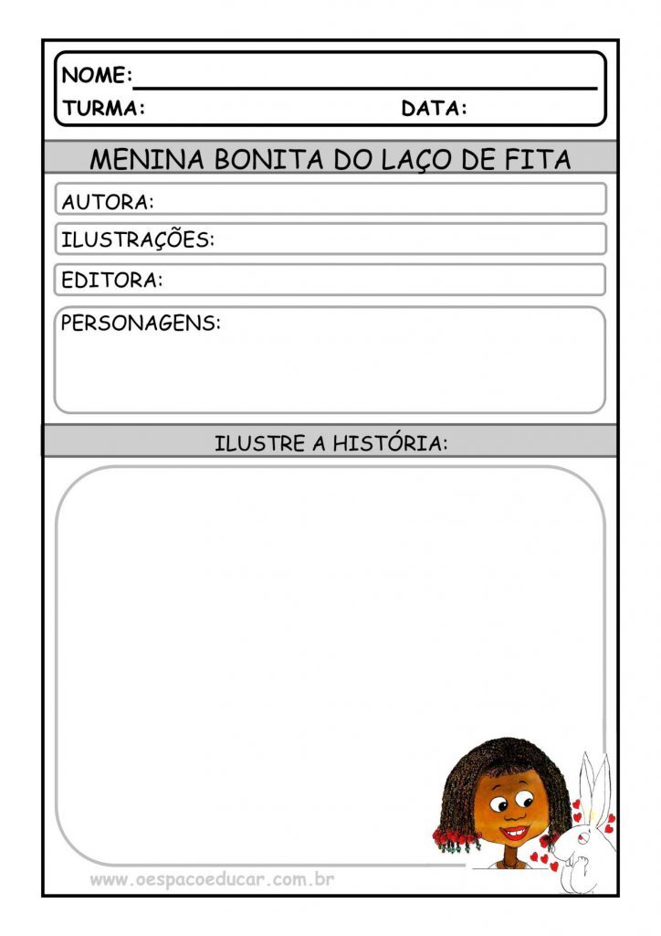 Ficha do livro menina bonita do laço de fita