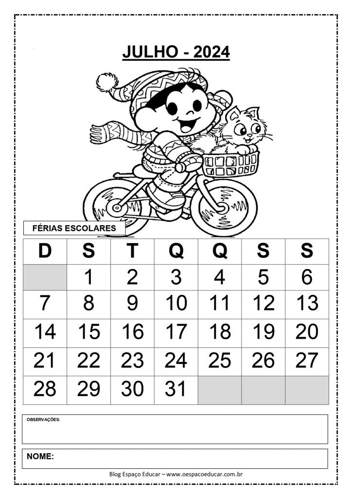 CALENDÁRIOS 2024 TURMA DA MÔNICA
