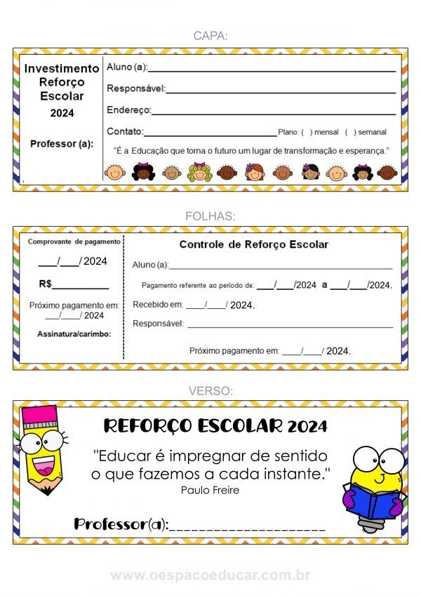 Reforço Escolar: Carnê para controle de pagamentos 2024!
