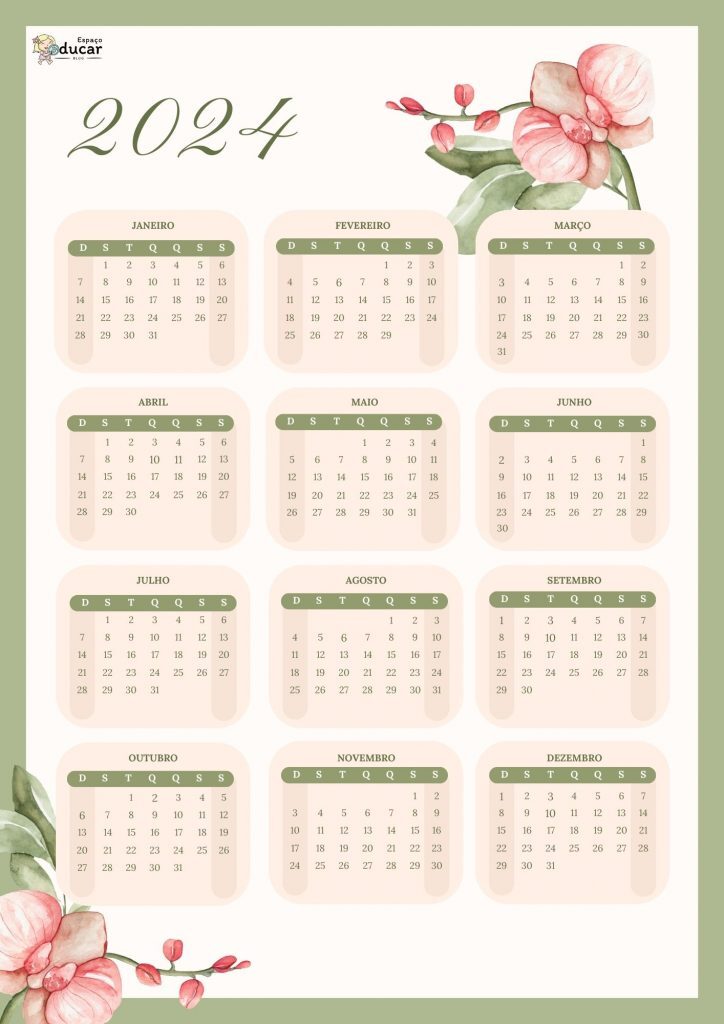 Calendário 2024 flores